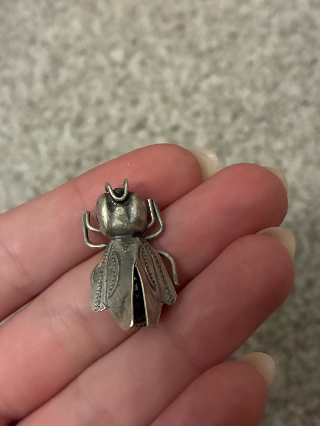 Sterling Silver Beetle Brooch - Silver Floral Wing Pin